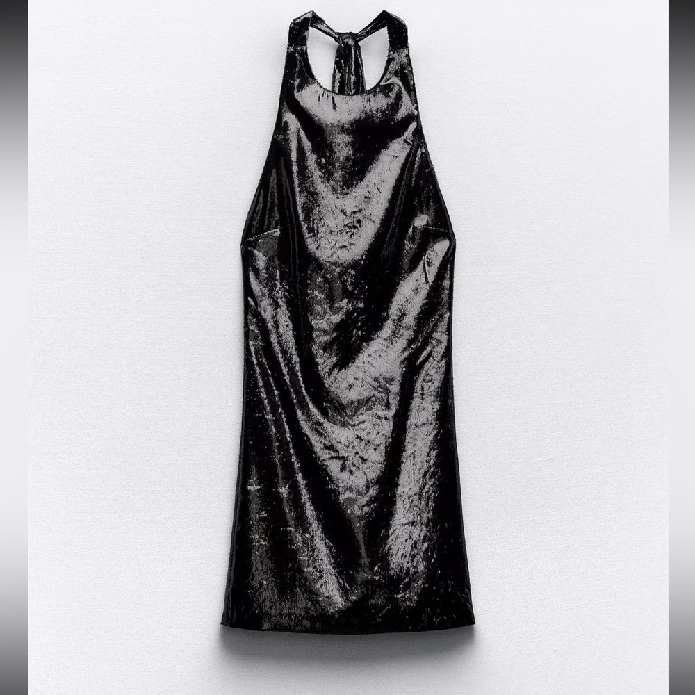 Zara Velvet Shimmer Halter Mini Dress